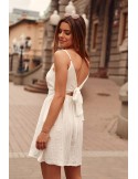 Striped dress tied at the back, cream PR3202 - Online store - Boutique